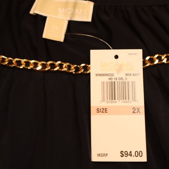 Michael Kors Navy Chain-Neck Blouse – Size 2X (NWT) - Picture 3 of 9